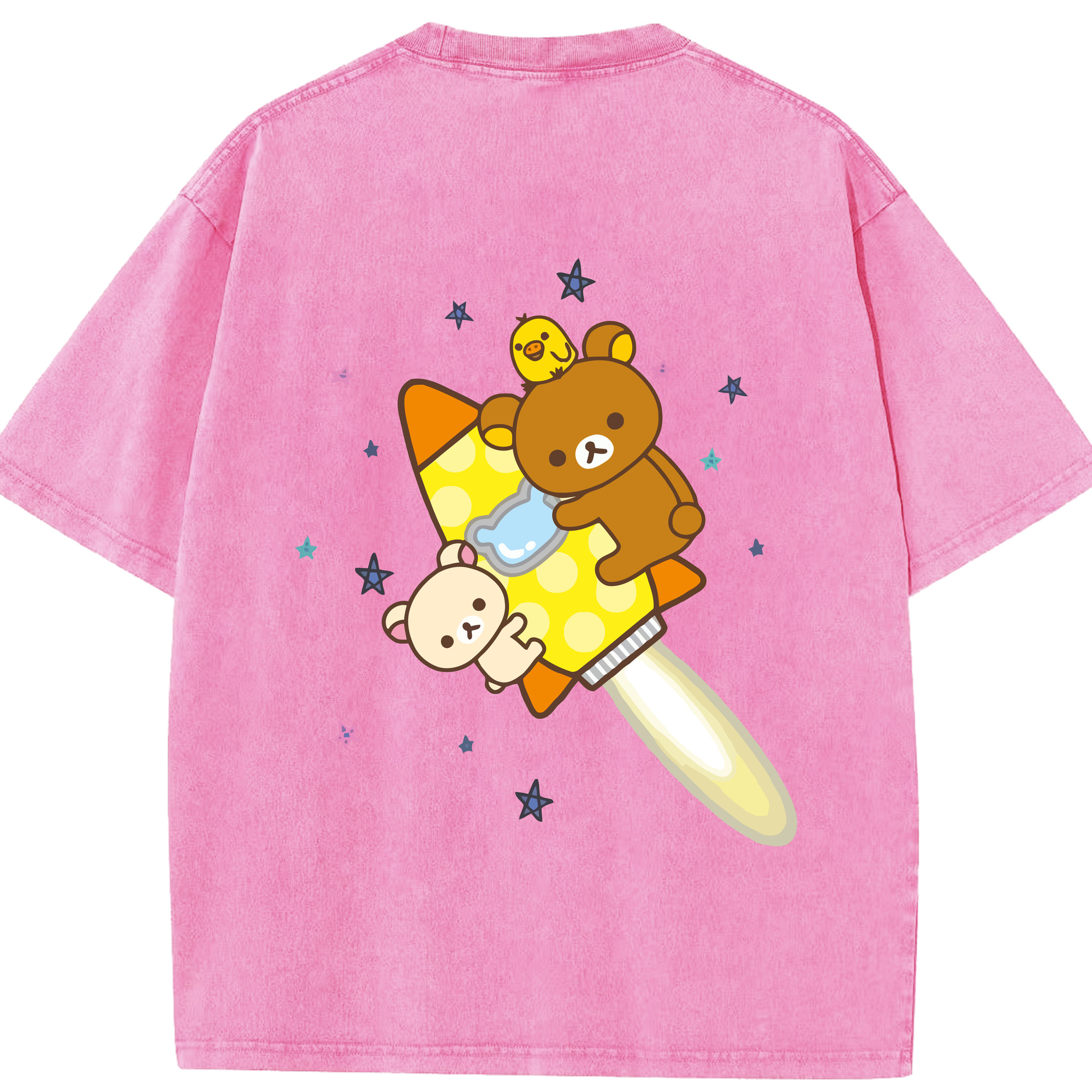（画像用） リラックマ リラックマ キイロイトリ Rilakkuma Korilakkuma Kiiroitori 綿100% ヴィンテージ風 半袖Tシャツ（背面プリント）